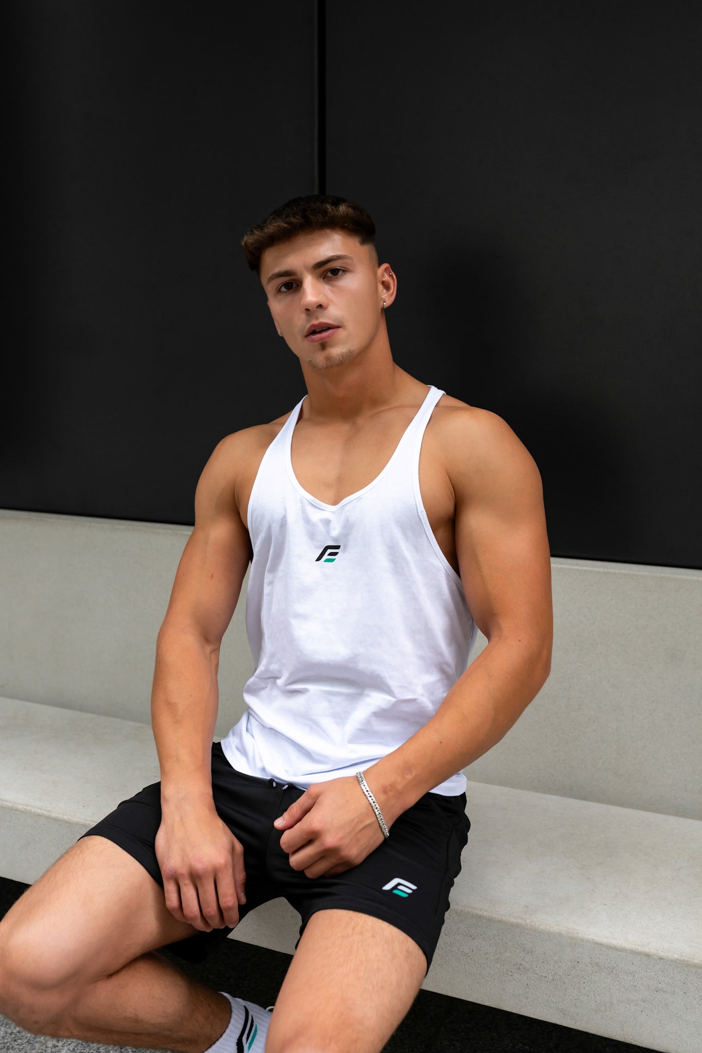 Evoke Deep Cut Crest Tank - White